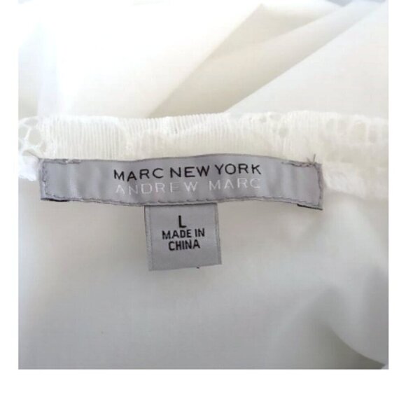 Marc New York White Stylish Evening Blouse with Lace and Bell Sleeves in Size L - Picture 4 of 4